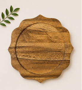 Assiette de présentation ronde en bois d'acacia avec bord festonné, écologique, faite à la main, pour hôtel (vente en gros) - Product Image 5