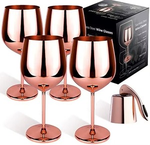 Juego de 4 Copas de Vino de Acero Inoxidable y Cobre, Diseño Redondo Moderno, Vasos Duraderos para Fiestas y Reuniones Familiares - Product Image 6