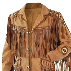 Chaqueta de cuero de gamuza occidental premium con flecos para hombres y mujeres OEM - Product Image 4
