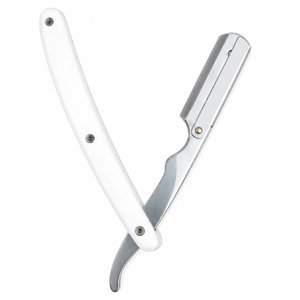 Rasoir droit professionnel en acier inoxydable avec manche en plastique blanc pour le visage, le bikini, le corps, la barbierie, homme, réutilisable, lame unique - Product Image 1