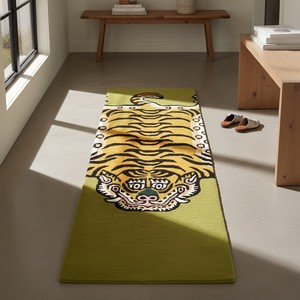Tapis tibétain tufté à la main, motif tigre, à poils ras, en laine verte, rectangulaire, vente en gros - Product Image 1