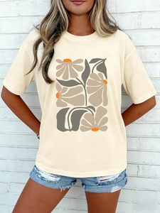 Camiseta de manga corta para mujer, 100% algodón, con estampado gráfico DTF, cuello redondo, camisetas de verano holgadas y cómodas - Product Image 6