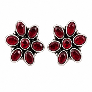 Trendy Antique <b>Silver</b> Brass Multi Stone Flower <b>Stud</b> <b>Earrings</b> Wholesale | Indian Ethnic Boho Manufacturer | Factory Direct Supply - Product Image 1