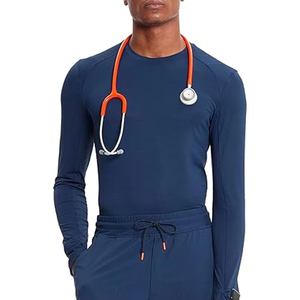 Uniformes Médicos Elásticos de Manga Larga Color Azul Marino de Alta Calidad para Enfermeros, Camisetas Interiores para Hombres - Product Image 1