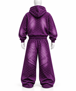Nouvel ensemble de survêtement décontracté en coton respirant à logo imprimé strass délavé à l'acide, couleur unie, longueur intégrale, 100 % coton, en promotion, fabriqué par AMSEC - Product Image 5