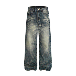 Wholesale Lightweight Casual Canvas Faded <b>Jeans</b> Stretch <b>Men</b> Pants Mid Waist Urban Streetwear Custom Logo - Product Image 3
