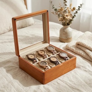 Boîte à montres en bois massif AHTE MANUEXPO, 6 montres, vitrine suspendue avec fenêtre en verre, rangement écologique, boîte à bijoux rétro pour hommes - Product Image 2