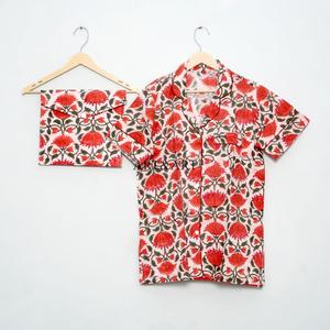 Conjunto de Pijama Corto de Algodón Indio para Mujer, Estampado Floral, con Logotipo Frontal, Ligero, para Primavera, Verano y Otoño - Product Image 4