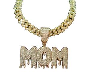 Colgante de Letra MOM con Incrustaciones de Moissanita en Oro Rosa y Cadena Cubana Estilo Hip Hop, Regalo de Lujo para Fiesta, Brillante - Product Image 3