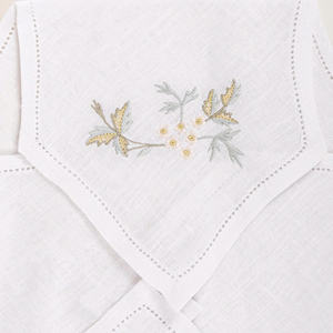 Housse à pain en lin blanc brodée personnalisable avec motif floral, ourlet festonné, réutilisable et lavable en machine, vente en gros - Product Image 3