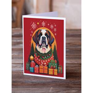 Cartes de vœux de Noël fantaisistes de Saint Bernard Pack de 8 cartes vierges avec enveloppes A7 Taille 5x7 - Product Image 2