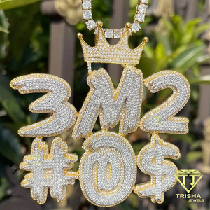 "3M2" Number Pendant Moissanite Diamond <b>Iced</b> <b>Out</b> Hip Hop Necklace Gold Plated Bling <b>Chain</b> Luxury Jewelry - Product Image 6
