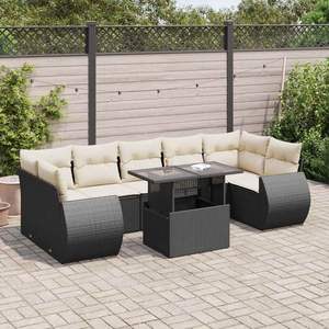 Conjunto de Sofá de Jardín de Ratán PE Negro con Acero con Recubrimiento en Polvo y Vidrio Templado, Muebles de Exterior Duraderos - Product Image 1