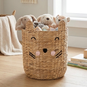 Decorative Water Hyacinth Toy <b>Basket</b> Woven Storage Organizer for Modern Nursery and Home Styling - Product Image 6