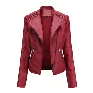 Chaqueta de Motociclista para Mujer, Corte Ajustado, Color Rojo, PU, Invierno, Impermeable, Transpirable, Reversible, Secado Rápido, Detalle de Cordones, Forro de Nailon, 2026 - Product Image 1