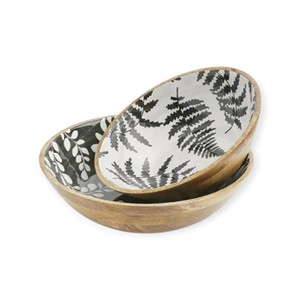 Modern <b>Large</b> Wooden <b>Bowl</b> with Tropical Leaf Enamel Design for Home and Kitchen Use Table Decor - Product Image 2