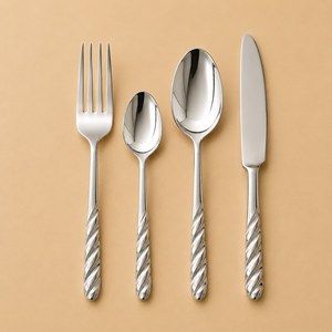 Hot Selling Twisted Handle Stainless Steel Flatware Set Mirror Finish Ergonomic Grip Durable Luxury Cutlery for Elegant Dining - Product Image 1