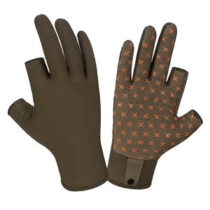 Gants de pêche en néoprène isolés antidérapants avec fermeture auto-agrippante unisexe toutes saisons marron avec motif en X orange - Product Image 1