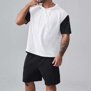 Soft Casual Autumn <b>Short</b> <b>Sleeve</b> Hooded T-Shirt <b>Shorts</b> Set Polyester/Cotton Blend Sportswear Tracksuit Knee Length for Men - Product Image 2