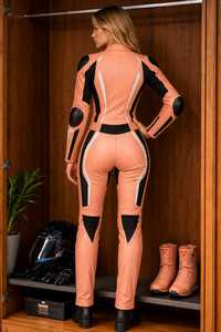 Traje de Motociclismo de Cuero Vacuno de Manga Larga para Hombre Lenvique, Modelo St101, Color Rosa con Bloques de Color, Equipo de Protección para Todas las Estaciones - Product Image 4