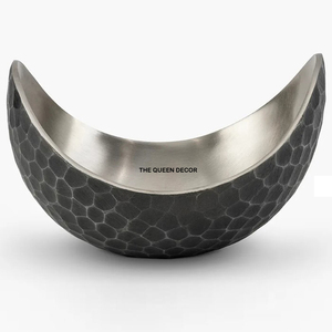 Bol décoratif moderne en aluminium noir texturé en forme de lune, idéal pour les fruits, les mariages et les accessoires de cuisine – Vente en gros, nouveauté populaire - Product Image 1