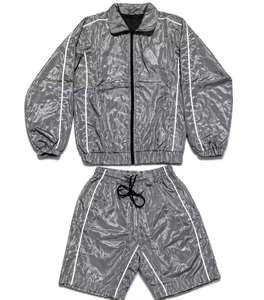 Ensemble de survêtement unisexe bleu marine grande taille avec cordon de serrage, capuche, pantalon à revers élastiques, léger, respirant, design sportif - Product Image 5