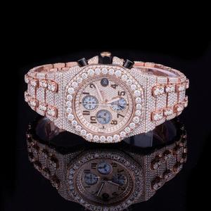 Bijoux noirs de l'océan A.P. Montre de luxe 3 crones style unique en acier inoxydable bicolore, sertie de diamants Moissanite, mouvement à quartz, style Hip-Hop - Product Image 1