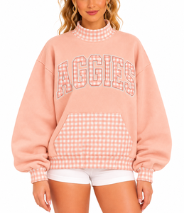 Custom <b>Women's</b> Oversized Mock Neck <b>Sweatshirt</b> <b>Christmas</b> Holiday Casual gingham Streetwear Winter Pullover OEM ODM - Product Image 1