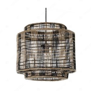 Abat-jour cylindrique superposé pour luminaires de plafond, abat-jour en bambou et rotin, luminaires suspendus modernes en jute - Product Image 6