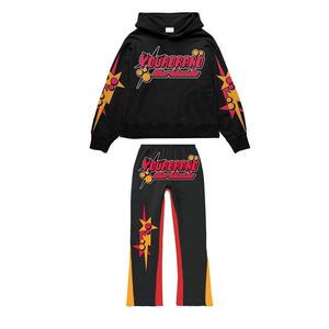 Fabricante de Ropa Deportiva de Marca Privada, Conjunto Deportivo de 2 Piezas de Algodón Grueso con Estampado Urbano, Sudadera con Capucha y Pantalones Deportivos - Product Image 3