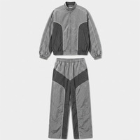 Ensemble de survêtement 2 pièces en nylon froissé pour homme, avec logo personnalisé OEM, coupe-vent, gris clair, blocs de couleur