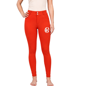 Leggings d'équitation orange pour femmes, taille haute, avec grip en silicone extensible, pour l'entraînement équestre - Product Image 1