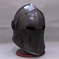 Casque Barbuta Médiéval en Acier Doux Finition Antique, Visière Réglable, pour Adulte, Armure Portative, Costume de Chevalier pour Reconstitutions Historiques et Foires
