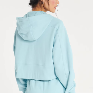 Sweat à capuche court unisexe personnalisé pour l'hiver, bleu clair, en coton, style décontracté streetwear, impression numérique, OEM ODM - Product Image 3