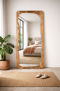 Miroir mural rustique décoratif encadré en bois de chêne naturel, en stock - Product Image 4