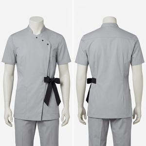 Ensemble Tunique et Pantalon Asymétrique Blanc Premium en Polyester Spandex 210 GSM pour Uniforme de Salon/Spa avec Logo Brodé - Product Image 2