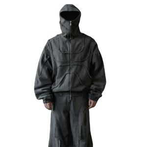 Sudadera con Capucha y Cremallera Estilo Ninja con Lavado Ácido y Logotipo Personalizado, Tejido French Terry Ecológico, Estilo Urbano, 500gsm, Talla Grande, 100% Algodón, Estilo Único - Product Image 1