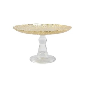 Support à gâteau rond en verre avec bord doré, base transparente élégante, présentoir à dessert - Product Image 3