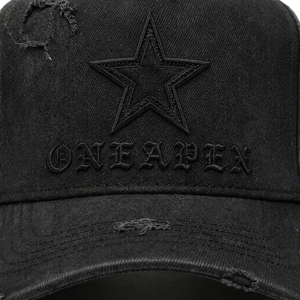 Gorra Trucker de Mezclilla Negra Desgastada con Logotipo Personalizado, Logotipo de Estrella Bordado, 6 Paneles, Ajustable, Unisex, Estilo Urbano - Product Image 4