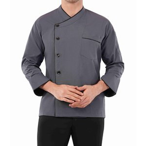 Veste de chef à manches longues blanche 100% coton avec col rayé contrasté, tissu en coton tricoté, pour hommes, personnel de cuisine de restaurant - Product Image 4