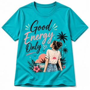 เสื้อยืดคอกลมแขนสั้นพิมพ์ลายดอกไม้พลังงานดีสำหรับผู้หญิง พิมพ์ลายด้วยความร้อน ทรงเข้ารูปลำลอง ผ้าเจอร์ซีย์คอตตอน 100% - Product Image 1