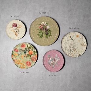 Juego de Platos Decorativos de Cerámica con Diseño Floral, Estilo Shabby Chic, Arte Circular Hecho a Mano, Acabado Envejecido, Paquete de Varias Piezas - Product Image 3