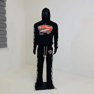 Sweat à capuche et pantalon de survêtement oversize en molleton épais 100 % coton, respirant, avec broderie losanges superposées, style streetwear, pour homme - Product Image 6