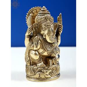Statue de Ganesha de 4 pouces de qualité fine faite à la main petit article en laiton fabriqué en Inde Sculpture de haute qualité - Product Image 2