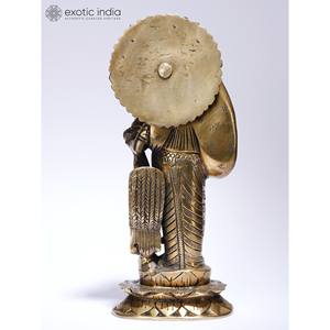 Élégante déesse Radha de 9 pouces avec Matki Sculpture en laiton au design traditionnel fait à la main pour la décoration intérieure. - Product Image 4