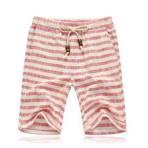 Shorts de sport décontractés pour hommes en coton et lin rayés, respirants, pour l'été, la plage, l'entraînement, vêtements de sport, vente en gros - Product Image 1