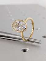 Bague de fiançailles, de mariage ou de promesse en or jaune 14 carats, sertie d'un diamant ovale de 2 carats cultivé en laboratoire, tendance, très demandée, cadeau pour femme.