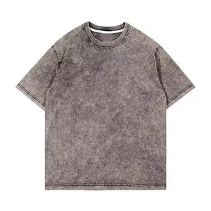 T-shirt Oversize Délavé à l'Acide 100% Coton Vintage, Col Rond, Manches Courtes, Streetwear Uni pour Homme - Product Image 1