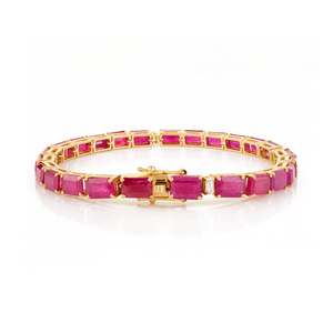Exclusive Design Customized Gemstone 23.65ct. <b>Ruby</b> & Diamond Statement Tennis <b>Bracelet</b> Wedding Bridal Jewelry 18K Yellow Gold - Product Image 3