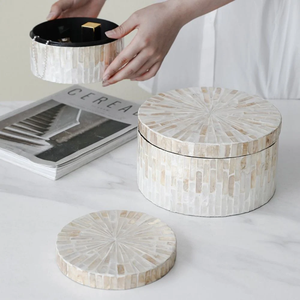 Boîte de rangement de bijoux ronde de luxe moderne avec incrustation de nacre, boîte multifonctionnelle, décoration de table pour la maison, en provenance du Vietnam - Product Image 2